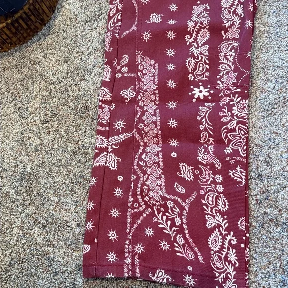Red denim Paisley Print Pants - Picture 3 of 4
